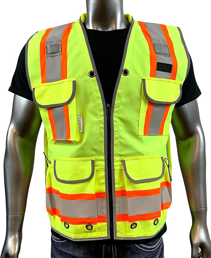 A Reflective Safety Vest For men Class 2 Heavy Woven Two Tone Engineer Hi Viz Safety Vest 3M Tape