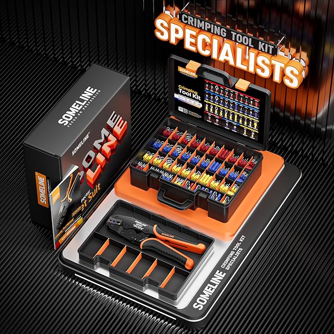 SOMELINE Crimping Tool for Insulated Electrical Wire Connectors Kit, with 39 Sizes PVC Insulated Wire Terminals and 22-10 AWG Ratchet Crimping Pliers – for Automotive & Electrical Repairs