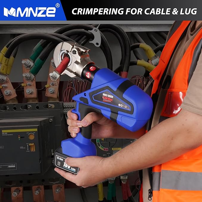 Electric Hydraulic Cable Lug Crimper Pliers Rechargeable Crimping Tool 6 Ton Electrical Terminal Cable Wire Fiber Crimper Kit with 11 Dies (MZ-MKZ-300)