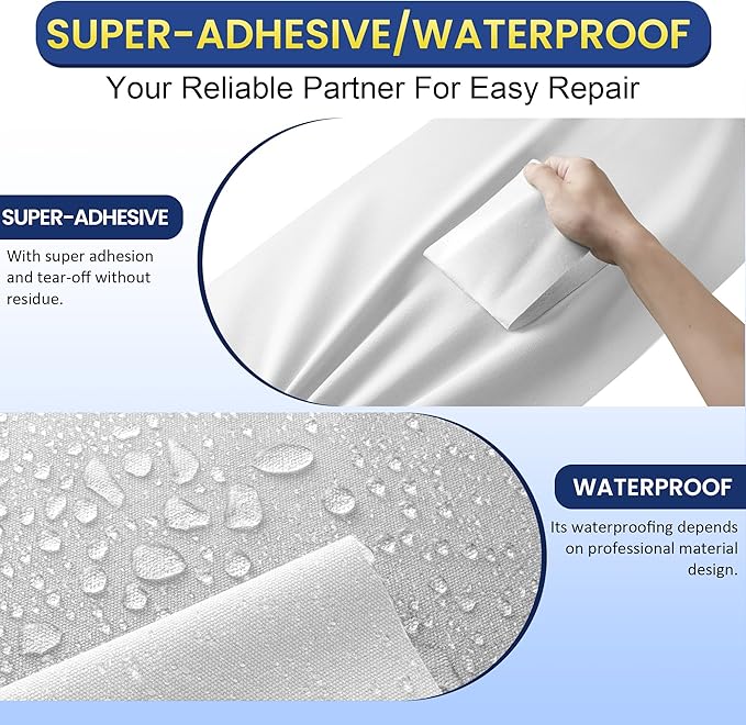 Self-Adhesive Canvas Repair Tape, 8.3" x 11" Waterproof Canvas Repair Patch, Fabric Patch Repairs Kit for Furniture, Tents, Sunbrellas, Boat Covers Awnings, Couches, Clothes, Bags White
