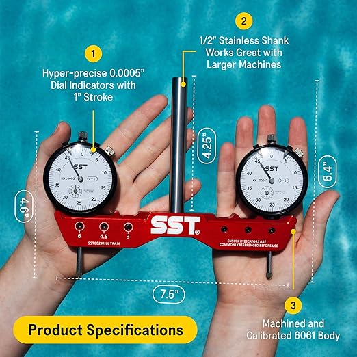 SST - Regular Mill & Lathe Tramming System - Tram, Align, & Square for Machine Calibration - For Angular Misalignment - Precise & Powerful - 0.0005” Dial Indicators - Designed in the USA