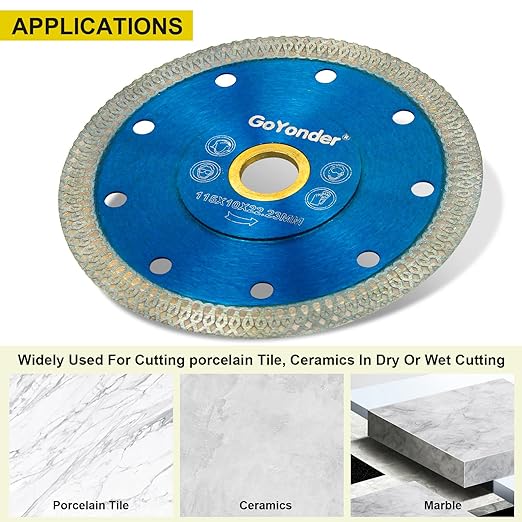 GoYonder Super Thin 4.5" Grinder Blades Tile Blade, Diamond Saw Blade for Cutting Porcelain Tiles Granite, 115mm Tile Cutting Blade for Angle Grinder