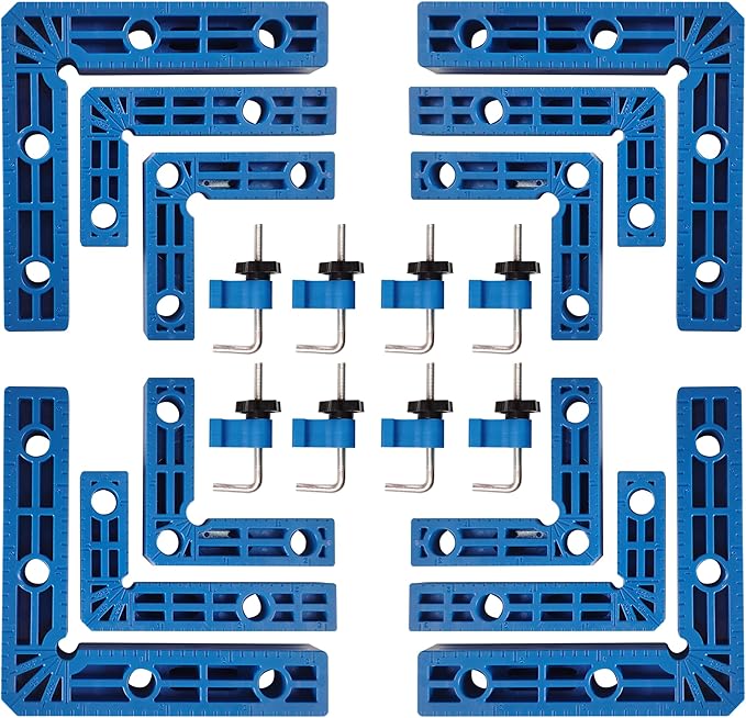 90 Degree Clamp,Positioning Squares, 3" 4" 2.3" Right Angle Clamp with 12 Clamping Squares,Corner Clamps Woodworking Tool for Pictures Frames Cabinets Boxes,Blue
