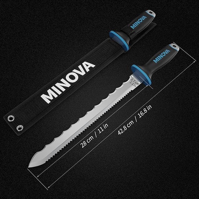 Insulation Knife, 11 Inch Serrated Sharp Blade, Double Side Insulation Cutter Tool With Stainless Steel Head, Cutting Mineral Wool Insulation Sod Cutter (Insulation Knife with Hammer)