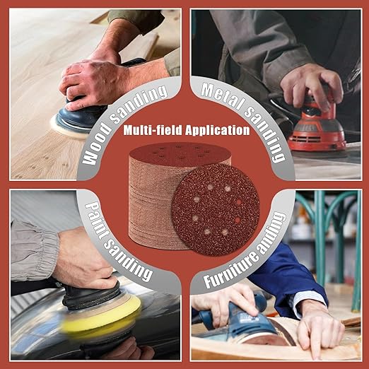 320 Grit 5 Inch Sanding Discs Hook and Loop Sandpaper, 150 PCS 8 Hole Adhesive Fine Sand Paper for Random Orbital Sander