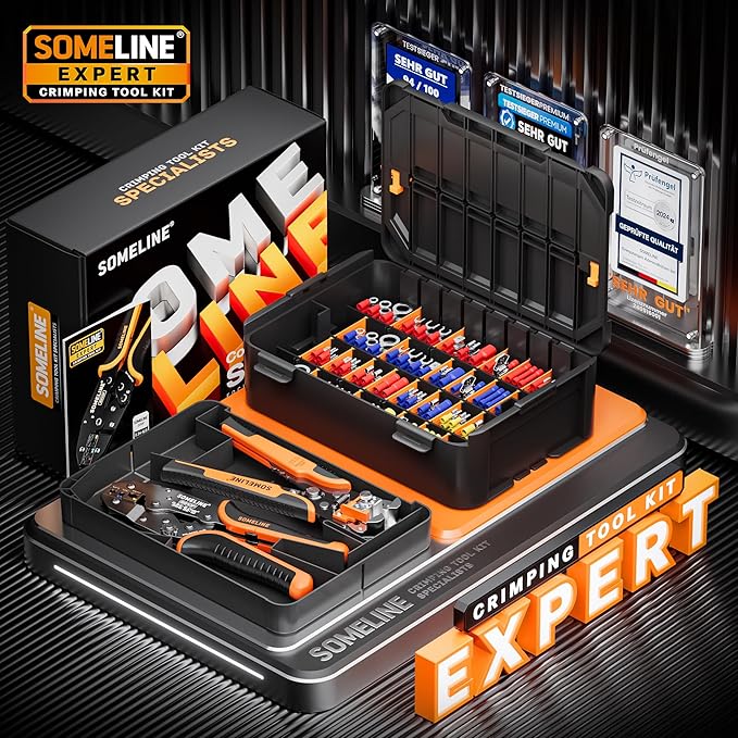 SOMELINE Wire Terminal Crimping Tool Kit, with 51 Sizes Insulated Terminals and 22-10 AWG Ratchet Crimping Pliers and Automatic Stripping Pliers, Ring Fork Disconnect Butt Electrical Terminal Kit