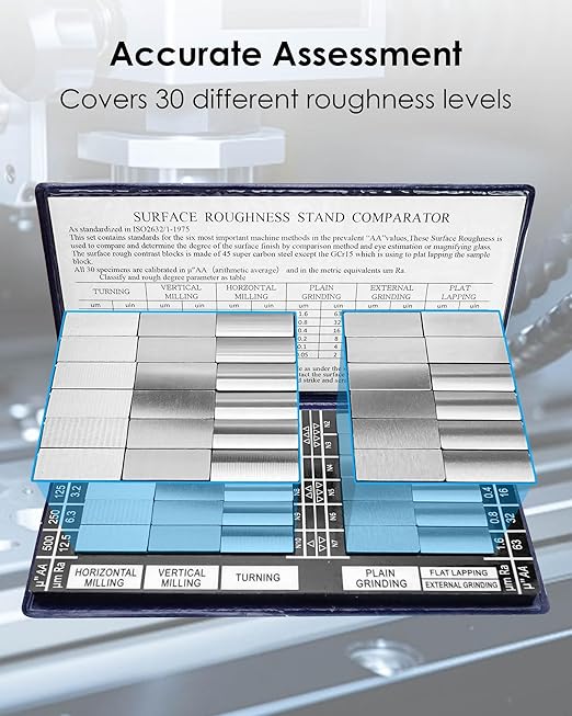 30 Specimens Surface Roughness Standards Set, Surface Finish Comparator Set with Ra0.05-12.5mm Microfinish, for Lathe Manufacturing Machinery Teaching