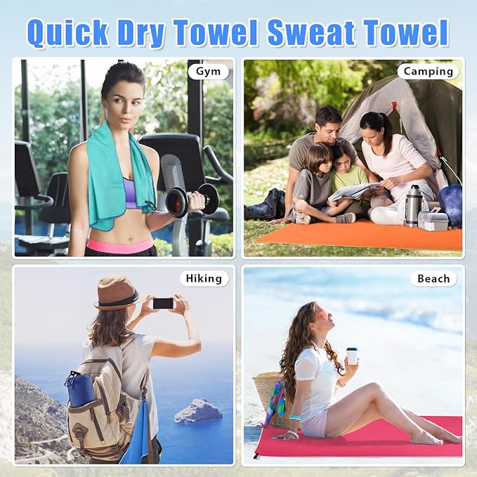 Sfee 2 Pack Microfiber Travel Towel, Quick Dry Towel Camping Towel Beach Towel Super Absorbent Compact Lightweight Sports Gym Towels Set for Beach, Gym, Hiking, Pool, Backpacking, Bath, Yoga