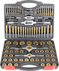 WYNNsky Die and Tap Set in SAE and Metric, Hex Threading Dies for External Threads, Thread Tap for Internal Threads, Thread Wrench, Thread Pitch Gauge, 86 Pieces Gauge Kit for DIY Tapered
