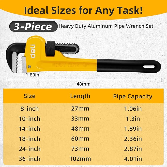 deli Pipe Wrench 36-inch, Heavy Duty Straight Adjustable Wrench, Professional Plumbing wrench tools, for Pipe, Home, Vehicle repair