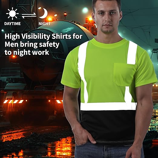 sesafety 3PACK High Visibility Shirts for Men, Class 3 Hi Vis Reflective Construction Shirts for Men with Pocket Safety T Shirts