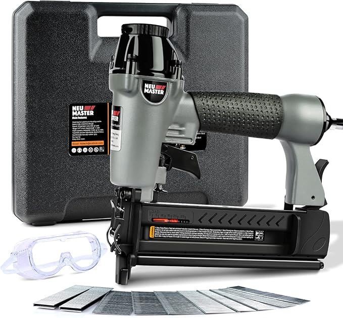 NEU Master Pneumatic Brad Nailer, 2 in 1 Nail Gun Staple Gun Fires 18 Gauge 2 Inch Brad Nails and Crown 1-5/8 inch Staples with Carrying Case and Safety Glasses (Need Air Compressor)