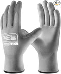 COOLJOB 12/60 Pairs Safety Work Gloves Pack Bulk with Grip PU Coating, 13 Gauge Seamless Knit Gloves with Polyurethane Dipped for Warehouse Working, Breathable Lightweight for Men Women, Grey Large