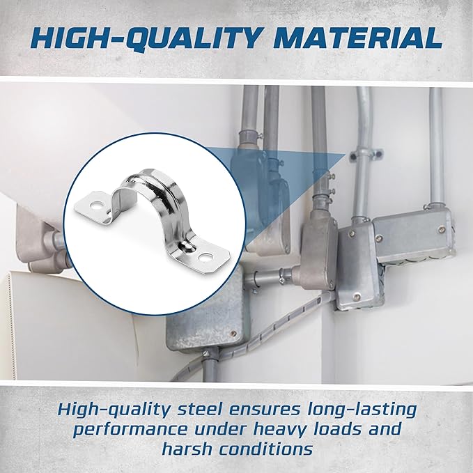 OHLECTRIC Heavy Duty Pipe Strap (50 Pack - ¾ Inch) Zinc Plated Conduit Clamps, 2 Hole Steel EMT Pipe Strap U Bracket, Zinc Coated Tension Tube Clip, Metal Pipe Clamp for EMT Conduits