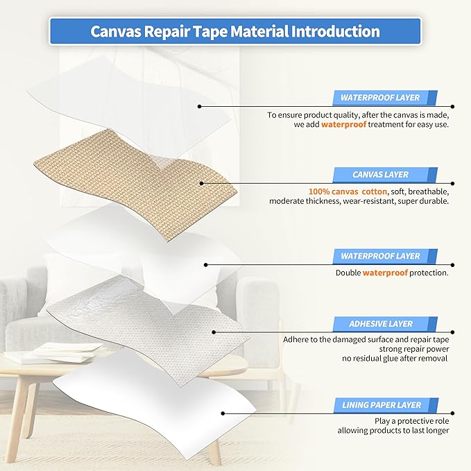 KING MOUNTAIN Canvas Repair Tape,Outdoor Gear Patch, 12×60 Inches,Waterproof,Self-Adhesive for Repairing Boat Covers,Sun Shades,Sofas,Tents,Lounge Chairs,Awnings (Khaki)