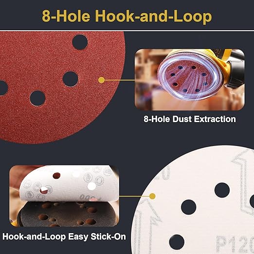 100 PCS 5 Inch Sanding Discs 120 Grit Hook and Loop Adhesive Round Sandpaper for Random Orbital Sander