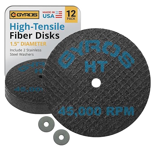 GYROS Cut-Off Wheels for Rotary Tools – 1.5” High-Tensile Fiberglass Reinforced, 12-Pack | Ideal for Cutting Hardened/Unhardened Steel, Steel Alloys, Hard Bronze, Metal | Made in USA 11-32156/12