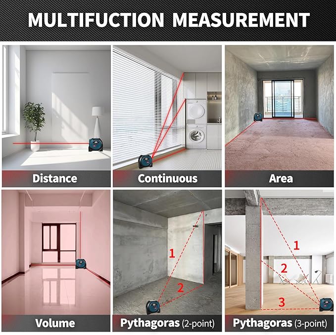 Laser Tape Measure, 131ft Laser Measuring Tool & 16ft Digital Tape Measure Pythagorean Mode, Area, Volume, Ft/Ft+in/in/M Unit Distance Meter for Woodworker Tool