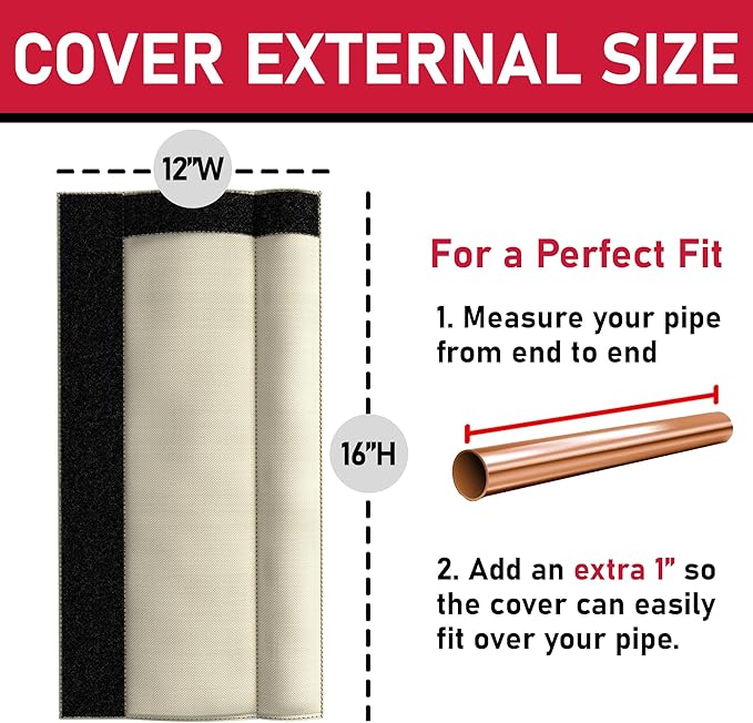 Redford Supply Co. Cold Snap (5°F) Outdoor Pipe Insulation Foam Tube, 12"W x 16"H, Outside PVC Wrap, Pipes Covers for Inside, Water Pipe Insulation Foam Tube, Insulating Outdoor Pipes (Beige)