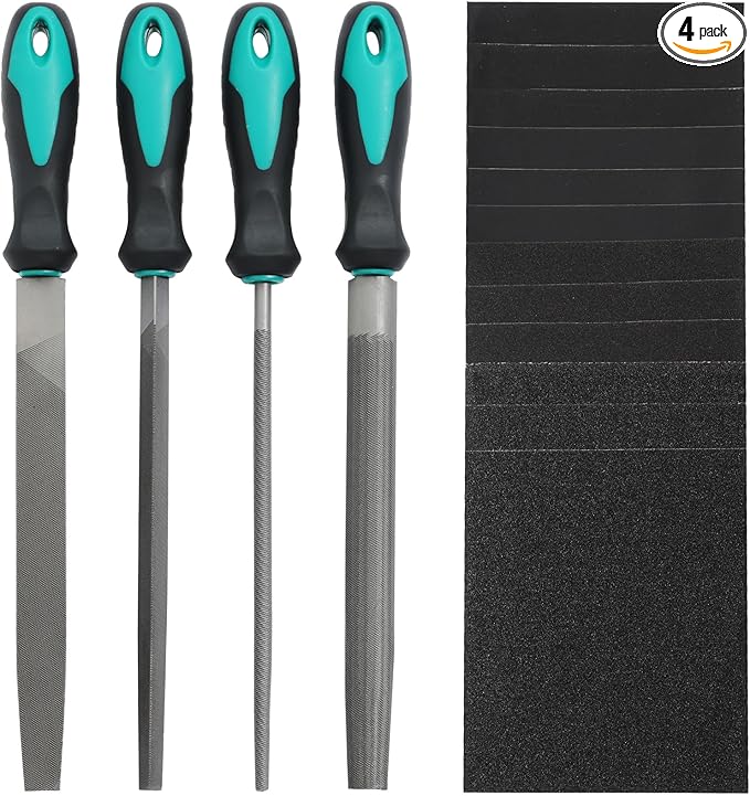 4Pcs Metal File Set, 8inch Hand Files Large Steel Rasp Files with Handles for Metalworking, Woodworking and More