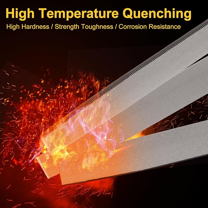 8in Flat Hand Metal File, Total 12in Length, Ergonomic Rubberized Handle, Uniform Teeth, Strength High Carbon Steel, perfect for Long Time Use for Trimming, Sharping Metal, Stone, Wood, etc.