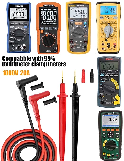 ZIBOO ZB-X20 Ultra-Sharp Test Leads Multimeter Meter Tester Needle Point 35” Test Probe Lead 1000V 20A Compatible with FLUKE/Amprobe/Extech/Hioki/SANWA/Klein Tools/Digital Multimeters