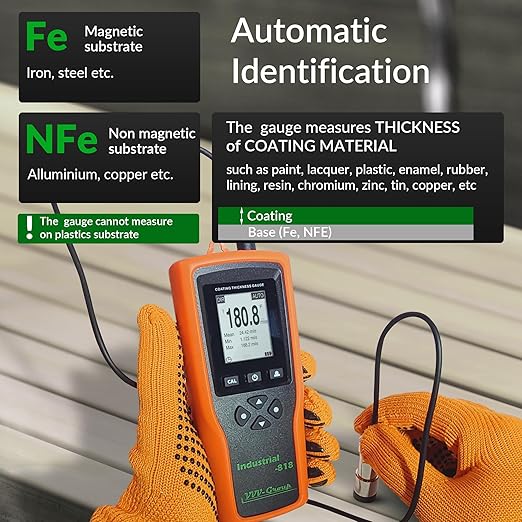Digital Professional Coating Thickness Gauge Industrial-818 Paint Meter for Fe/NFe with Measuring Range: 0-197 mils | Resolution 0,001 mils | PC Connection