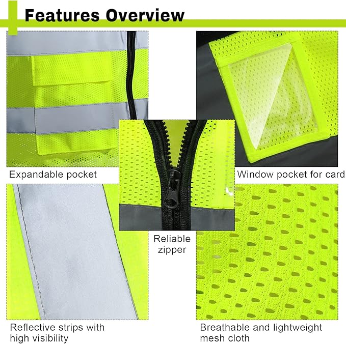 JaGely 30 Pack Reflective Safety Vests with Pockets, High Visibility Mesh Construction Vest for Men Women, Neon Yellow, Size L