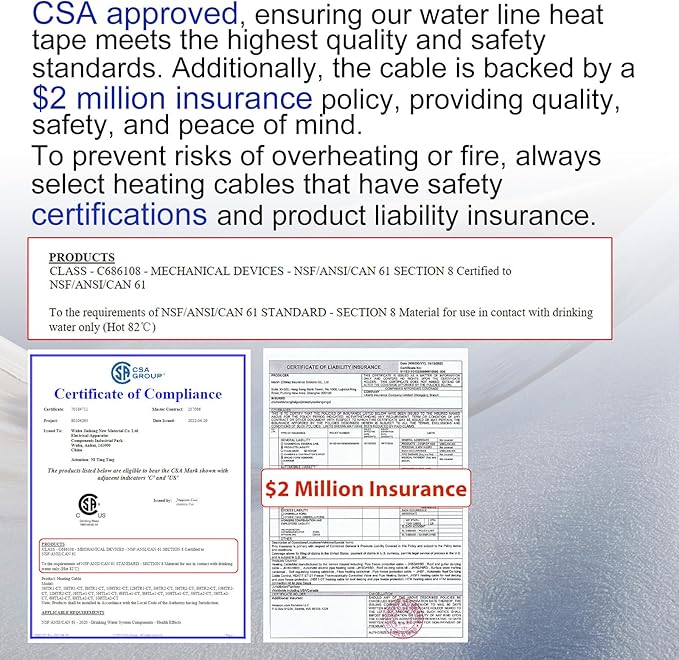 HEATIT In Pipe Safe Certified Self Regulating Heating Cable Pre-Assembled Heat Tape Highest Quality Pipe Freeze Protection NSF/ANSI/CAN 61 Certified 120V, 100FT