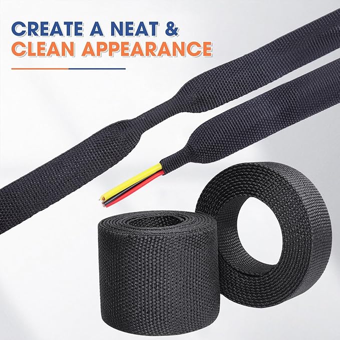 2:1 Heat shrinkable Braided Sleeving Fabric Wire Loom High Temp Heat Shrink Wiring Harness Abrasion Protector Cable Sleeve(1"-15ft)