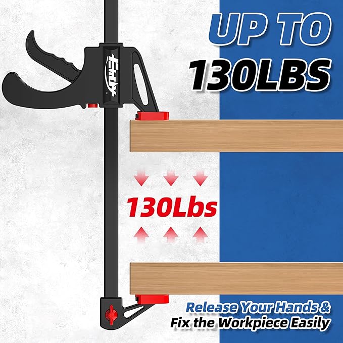 Bar Clamps for Woodworking, One-Handed Clamp/Spreader, 24-Inch Woodworking Clamps Set, Light-Duty Quick-Change F Clamp with 130 lbs Load Limit, 2-Pack