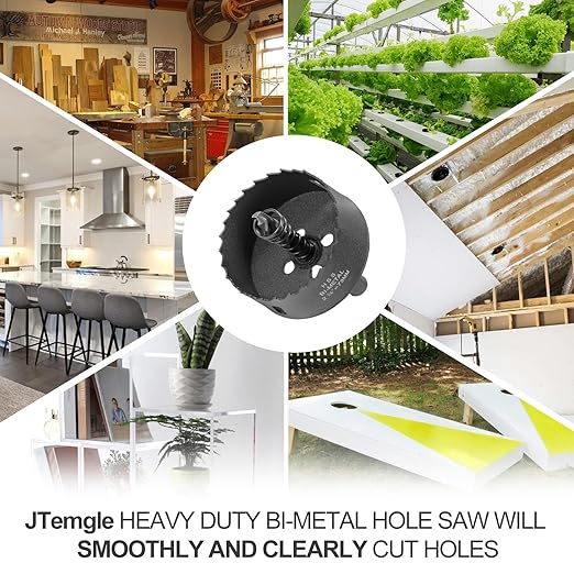 2-7/8 Inch Hole Saw with 3/8" Triangle Shank Quick Change Arbor, JTemgle Bi-Metal Hole Saw Heavy Duty Hole Cutting Tool for Cornhole Boards, Recessed Lights, Wood, Plastic, Drywall & Soft Metal