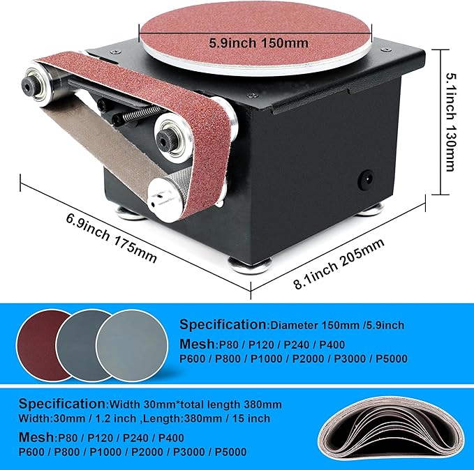 Twotrees Mini Disc Sander 6-Inch, 1.2x15in Belt Bench Grinder, Dual Motor Adjustable Speed Electric Sander Suitable for Diy Grinding of Metal, Wood, Aluminium, Etc