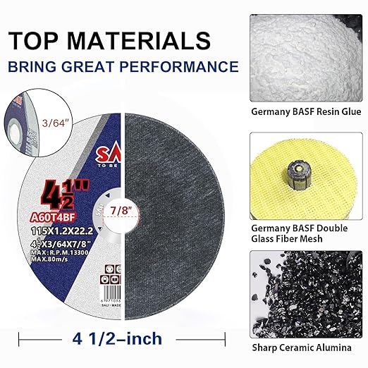 SALI 200 Pack Cut Off Wheel 4 1/2 Inch Cutting Wheels 4-1/2" x 3/64" x 7/8" for Metal & Stainless Steel, Angle Grinder Cutting Wheel,Cutting Discs with Aggressive Cutting