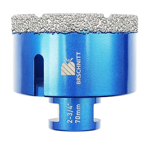 2-3/4 Inch Diamond Core Drill Bit for Porcelain Tile Ceramic Marble Granite Drilling,BRSCHNITT 1pc Vacuum Brazed Diamond Hole Saw with 5/8-11 Thread (70mm)