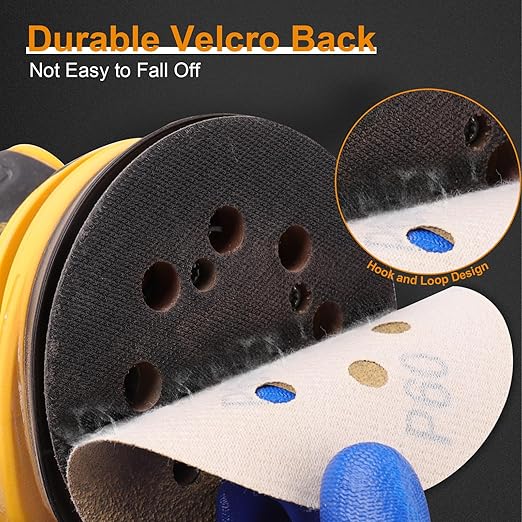 100 PCS 6 Inch Sanding Discs 220 Grit, 6 Hole Hook and Loop Round Sandpaper for Random Orbital Sander