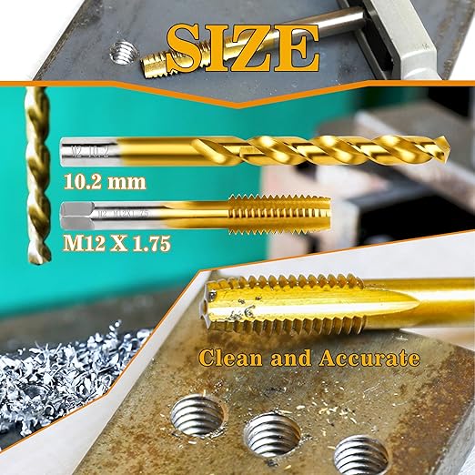 M12x1.75 Tap and 10.2mm Drill Bit Kit, M2 HSS Metric Drill and Tap Set, Combination of Drill and Tap Kit for Metal