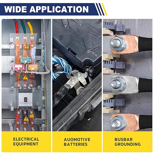 haisstronica 10pcs 1 AWG - 1/2" (M12) Tinned Copper Battery Lugs, Heavy Duty Copper Wire Lugs with 10pcs 3:1 Adhesive Heat Shrink Tubing, 1 Gauge Wire Lugs, Tinned Copper Battery Cable Ends