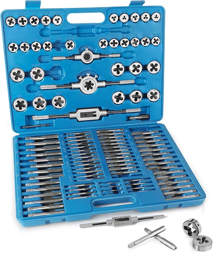 FAHKNS Metric Tap and Die Set 110 PCS M2-M18 Rethreading Kit for Making Screw Threads for Cutting External and Internal Thread Threading