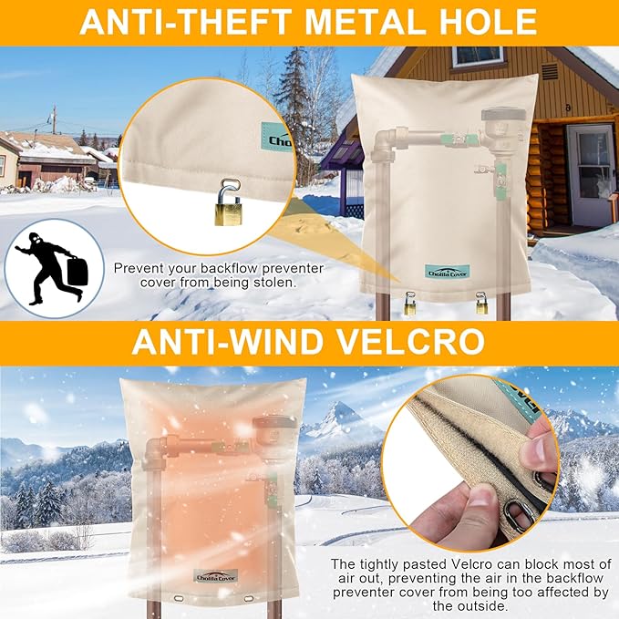 Backflow Preventer Cover Insulated (5˚F) - 24"W x 36"H Backflow Cover for Winter Pipe Freeze Protection - Sprinkler Covers for Outside with 7 Layers Fabric Double Wall Insulation Cover