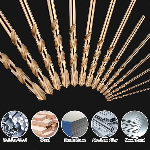 Metric 16Pcs M35 Cobalt Drill Bit Set, 8mm HSS Cobalt Jobber Drill Bits, for Hardened Metals, Stainless Steel, Cast Iron and Wooden Plastics