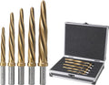 M2 HSS Taper Chucking Reamer 5pcs Set, 3/8", 1/2", 9/16", 5/8", 3/4", Fit 3/8" or 1/2" Shank Chuck, Spiral Flute, Bridge/Construction Reamer for Steel, Alloy, Aluminum, Wood, Plastic