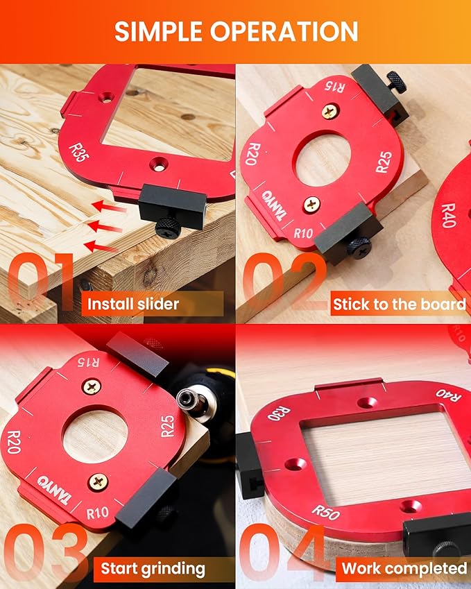 TANYO Router Corner Radius Template, Plastic Box Router Jig with 8 Radius, Aluminum Alloy Router Templates for Woodworking R10/R15/R20/R25/ R30/R35/R40/R50