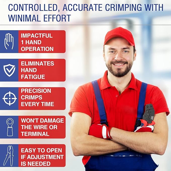 TUBTAP Spade Connector Tool 22-16 AWG Bullet Connectors - Ratcheting Wire Terminal Crimper, Wire Crimping Tool