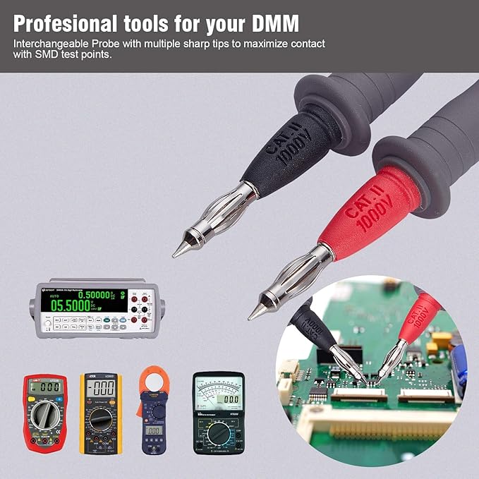 WGGE Soft Silicone ElectricianTest Lead Kit CAT III 1000V & CAT IV 600V with Insulation Alligator Clips, clamp Meter, Needle Probe for WGGE/Fluke/AstroAI/INNOVA/KAIWEETS Multimeter (WG-012)