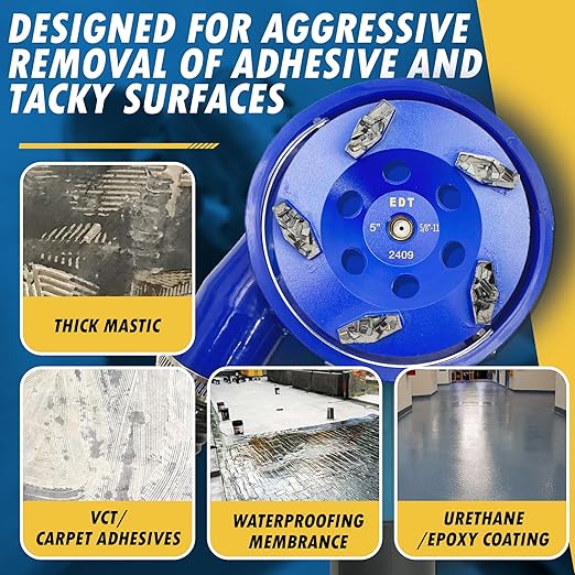 5" PCD Grinding Wheel for Epoxy, Glue, Mastic and Paint, 5 Crushed Chip PCD Segments, 5/8"-11 Threaded Arbor