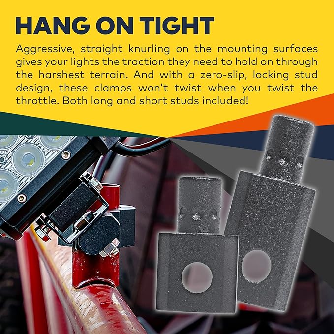 Off-Road ATV UTV Light Bar Mount Mounting Bracket Mini Bar Clamp Kit [0.75"/1"/1.25" Inch] [360-Degree] [2 Stud Sizes] [Aluminium] [1 Unit] Bull Bar Roll Bar Clamp Roll Cage Clamps Mount For ATV UTV