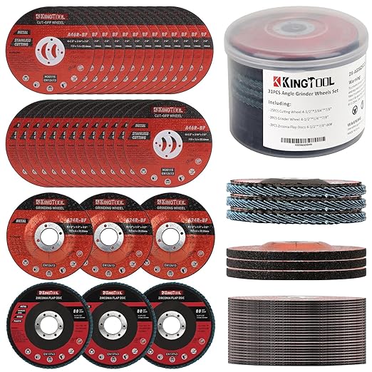 KingTool 31pcs Grinding & Cutting Wheels 4 1/2 inch Grinder Disc Set - 25pcs Cutting Wheel, 3pcs 4 1/2 Grinding Wheels, 3pcs Flap Discs with 7/8" Arbor for Angle Grinder Steel and Stainless