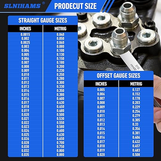 2PS Stainless Steel Feeler Gauge Set, 32 Blades Feeler Gauge & 16 Blades Offset Thickness Gauge with Standard SAE/Metric Angled & Straight Gap Tools for Valves, Spark Plugs | Laser-Etched