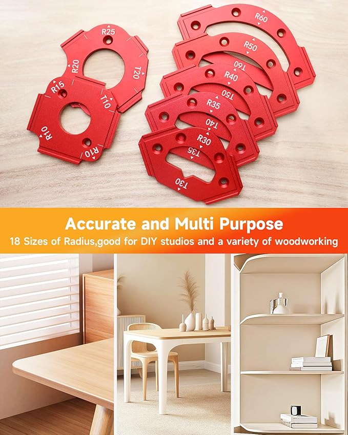 TANYO 7pcs Router Corner Radius Template Router Radius Jig, Aluminum Alloy 3 in 1 Radius Jig Router Templates, R10 R15 R20 R25 R30 R35 R40 R50 R60 T10 T20 T30 T35 T40 T50 T60 Use with Router Table